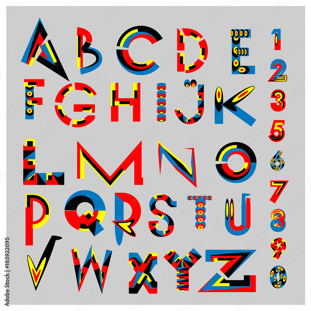 Aufkleber vector of abstract colorful font and alphabet