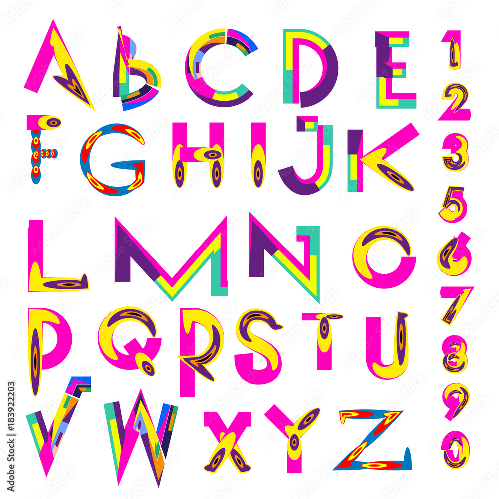 Aufkleber vector of abstract colorful font and alphabet