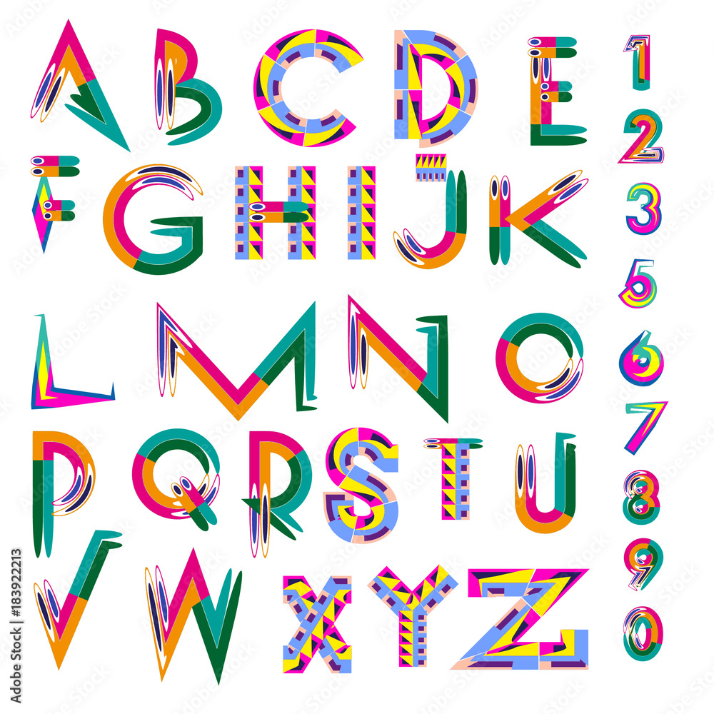 Aufkleber vector of abstract colorful font and alphabet