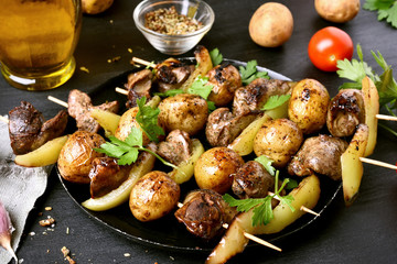 Bbq from chicken liver, potato and bell pepper.