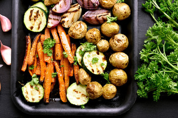 Grilled vegetables, top view