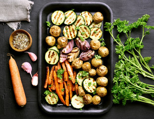 Baked vegetables, top view
