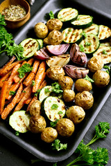 Grilled vegetables on baking tray
