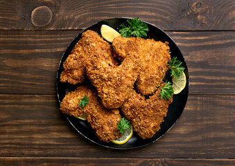 Fried breaded chicken wings