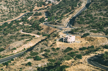View from the Bulgarian Trail on Crete, Greece. Road on the hills.