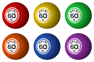60% discount. Illustration of isolated bingo balls with advertising of sales.
