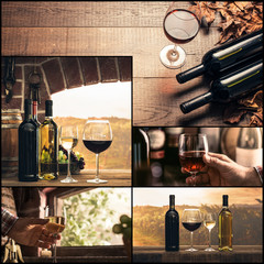 Winemaking and wine tasting photo collage