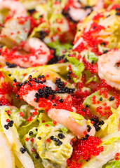 salad of caviar and shrimps, macro