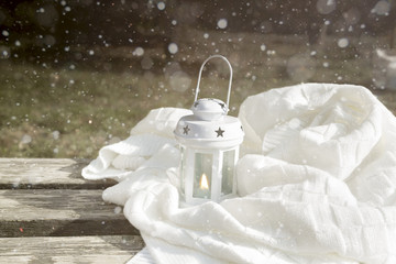 White latern on the bench