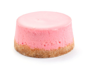 Small round strawberry cheesecake on isolated background
