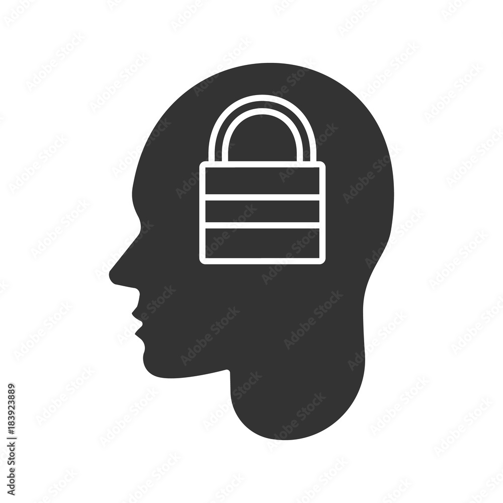 Canvas Prints Human head with closed padlock inside glyph icon