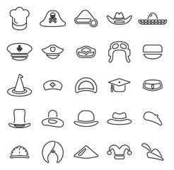 Hat or Headwear Icons Thin Line Vector Illustration Set