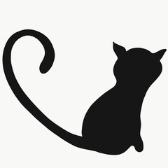 Silhouette of a cat with a long tail, half heart