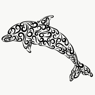 Tattoo, a dolphin painted with curls