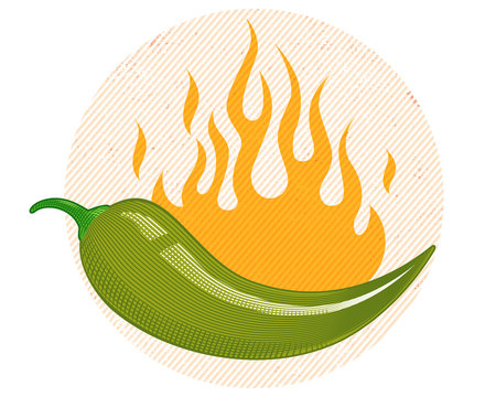 green chili pepper in fire.