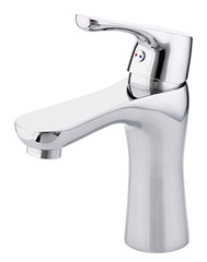 Mixer cold hot water. Modern faucet  bathroom.  Kitchen tap  . Isolated  white background. View from above.