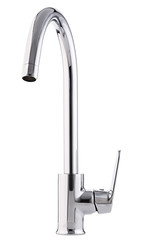 Mixer cold hot water. Modern faucet  bathroom.  Kitchen tap  . Isolated  white background. Side view.