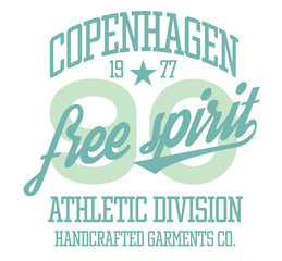 Copenhagen sport t-shirt design, college sport team style typography for poster, t-shirt or print.