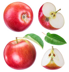 Set of ripe red apples and apple slices.