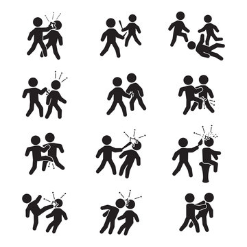Violence icon set. Vector. Bar fight, street fight and others. 