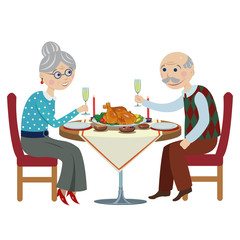 happy cartoon grandparents at a festive table