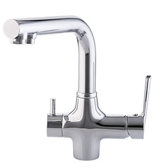 Mixer cold hot water. Modern faucet  bathroom.  Kitchen tap  . Isolated  white background. View...