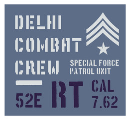 Delhi military plate, realistic looking military typography for t-shirt, poster, print.