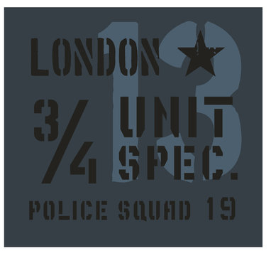 London military plate, realistic looking military typography for t-shirt, poster, print.