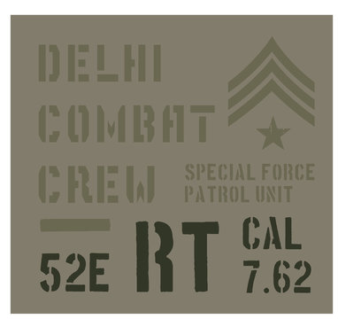 Delhi military plate, realistic looking military typography for t-shirt, poster, print.