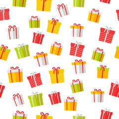 Colorful Giftboxes Vector Cartoon Seamless Pattern