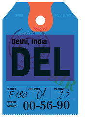 Delhi airline tag design. Realistic looking buggage tag.
