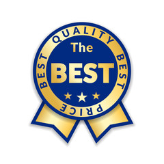 Ribbon award best price label. Gold ribbon award icon isolated white background. Best quality golden design for badge, medal, best choice, price, certificate guarantee product Vector illustration