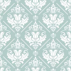 Behang Orient vector classic pattern. Seamless abstract background with vintage elements. Orient light blue and white background © Fine Art Studio