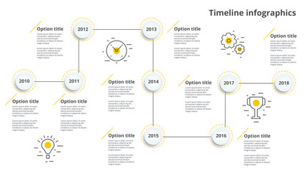 Linear business timeline workflow infographics. Corporate milestones graphic elements. Company presentation slide template with year periods. Modern vector history time line design. - obrazy, fototapety, plakaty