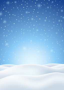 Winter Background with Falling Snow and Snowy Hills