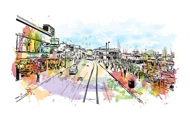 Watercolor splash with sketch of Street view San Francisco, California, USA in vector illustration.