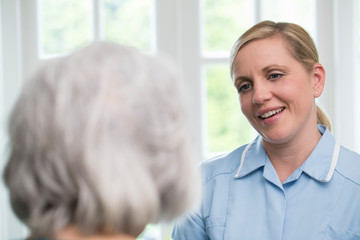 Care Worker Talking To Senior Woman At Home