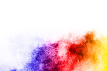 abstract powder splatted on white background,Freeze motion of color powder exploding/throwing color powder, multicolored glitter texture.