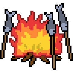 vector pixel art bon fire cocking