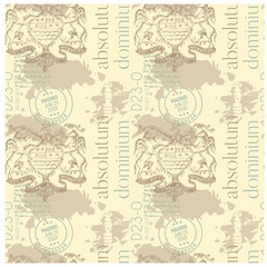 Absolutum dominium - absolute dominion in latin language. Vintage Madrid coat of arms pattern design.