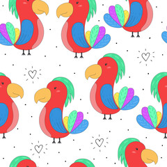 seamless hand drawn parrot pattern vector illustration
