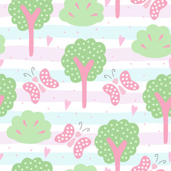 Cute hand drawn seamless pattern with tree vector illustration