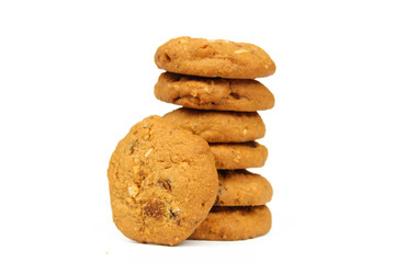 Fototapeta na wymiar Oatmeal raisin cookie isolated on a white background