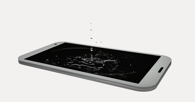 Handy mit beweglichem Display in das ein Wassertropfen fällt