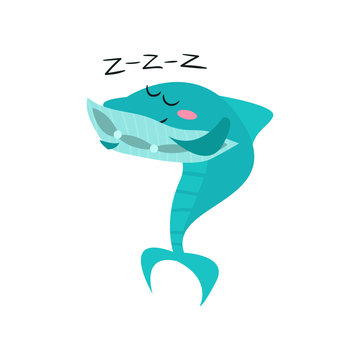 Cute shark cartoon character sleeping, funny blue fish vector Illustration