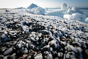 Panorama of the winter seashore.