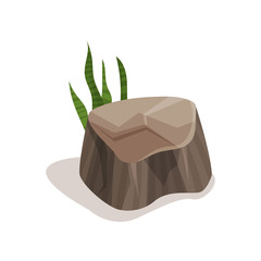 Brown stone with green grass, landscape design element vector Illustration