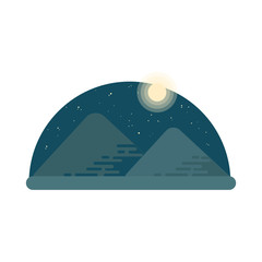 Pyramids of giza at night. The night desert. Flat style illustration