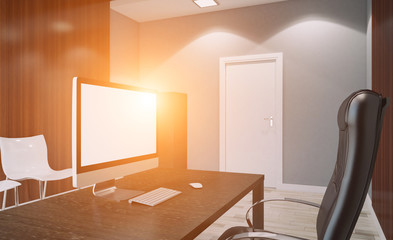 Modern office Cabinet. Meeting room. 3D rendering. Sunset