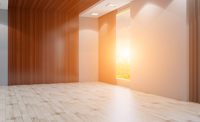Modern meeting room. 3D rendering. Sunset